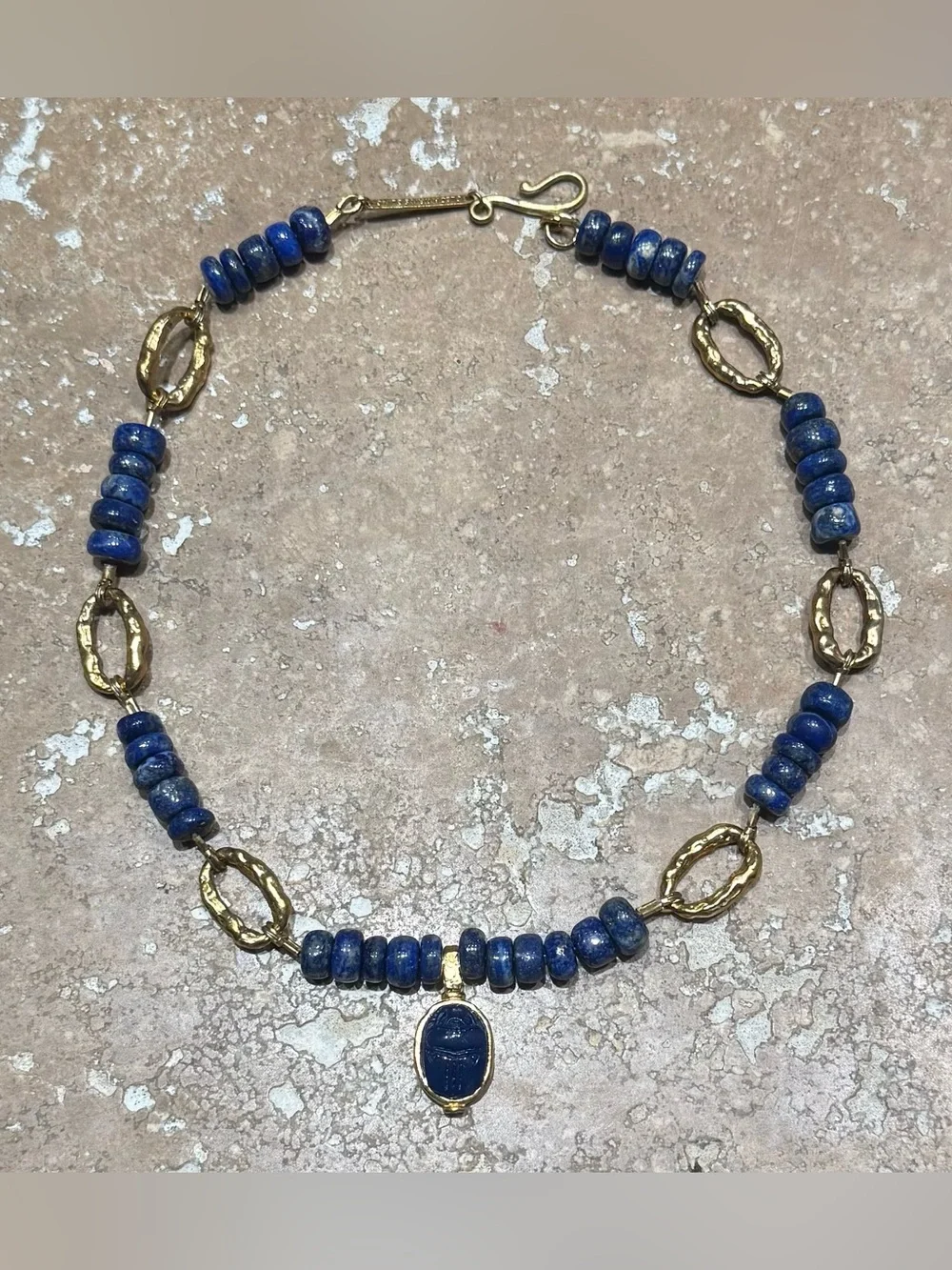 Cleopatra’s bling Lapis Lazuli Necklace with Gold Accents and Scarab Pendant